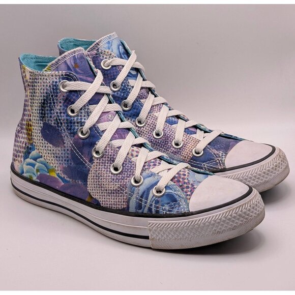 Converse All Star High Top Floral Sneakers Shoes Women's US 8 Purple Blue Chucks - Picture 1 of 7
